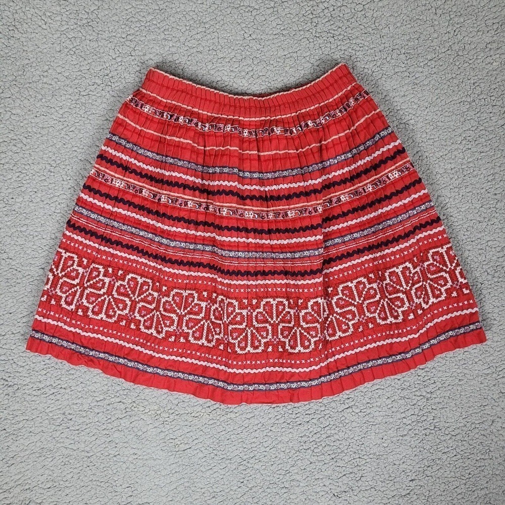 Club Monaco Skirt Womens XS Red Pleated Accordian Embroidered Boho Folk Olla - Picture 1 of 5